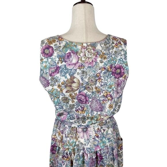 Vintage New Looks Granny floral wide strap belted sundress womens*16 Modest Boho - Picture 7 of 14